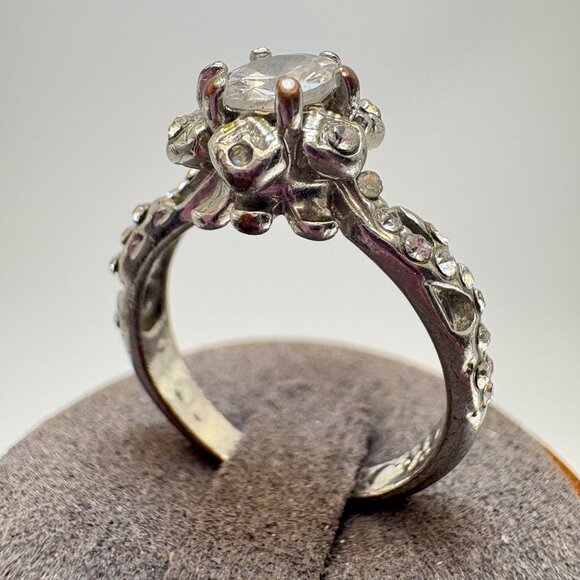 VTG Sterling Silver 925 Cubic Zirconia Fancy Border Prong Set Ring Size 8.25 - Picture 7 of 14